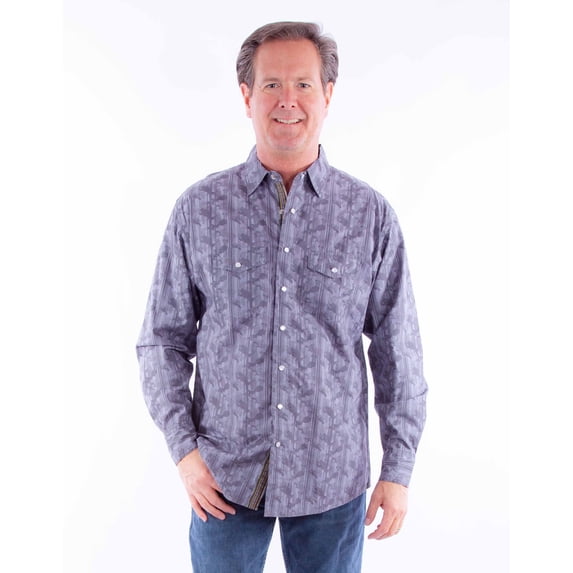 Scully PS-341-GRY-L Mens Signature Camo Print 100 Percent Cotton Long Sleeve Shirt, Grey - Large