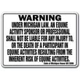 thumbnail image 1 of SIGNMISSION WS-Michigan Equine Michigan - Activity Liability Warning Statute Horse Farm Barn Stable Equine Sign, 1 of 5
