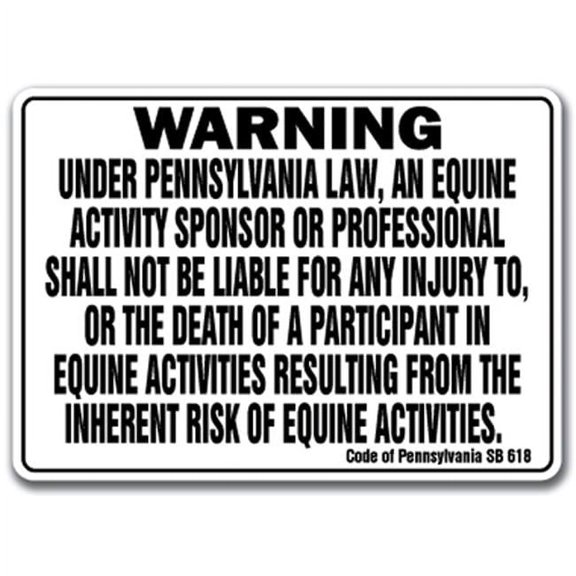 SIGNMISSION WS-Pennsylvania Equine Pennsylvania - Activity Liability Warning Statute Horse Barn Stable Equine Sign