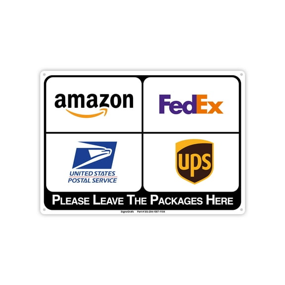 SIGNOGRAFX 2-Pack Please Leave Packages Metal Sign, 10 x 7 Inches, Reflective Package Rust Free Aluminum Signs