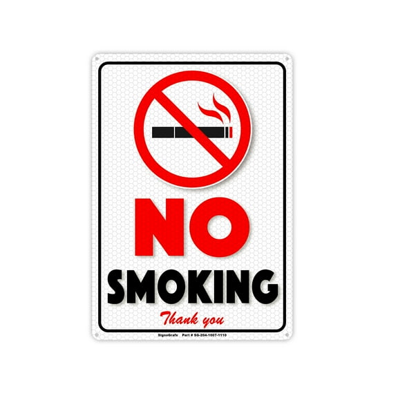 SIGNOGRAFX, (2 Pack) No Smoking Sign, Warning and Attention Metal Reflective Signs, 10 x 7 Inches, Rust Free 0.40 Aluminum, Easy to Mount, Install Indoor and Outdoor Use