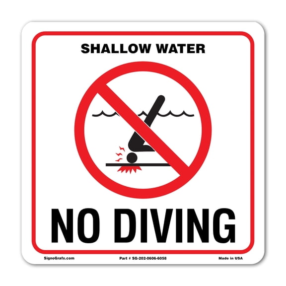 SIGNOGRAFX No Diving Pool Sticker Sign, Premium Self-Adhesive Vinyl, 6X6 Inches Anti Slip Shower Stickers, Indoor and Outdoor Pool Tile Adhesive, Pool Rules Sign