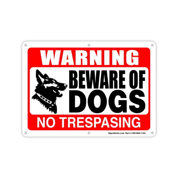 SIGNOGRAFX WARNING BEWARE OF DOGS NO TRESPASSING, 10 x 14, Metal Sign, Full Color Digital Printing, Easy to Install Indoor/Outdoor.