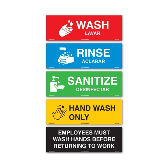 SIGNOGRAFX Wash Rinse Sanitize Sink Labels Sticker Sign, 4 Pack 3x9 Inch -3 Compartment Sink Stickers ,Kitchen Supplies, Hand Washing Station, Food truck Equipment, Dishwasher Sign