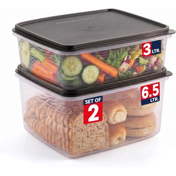 SIGNORA WARE 2-Pack 3L & 6.5L Food Storage Containers with Lids, Black