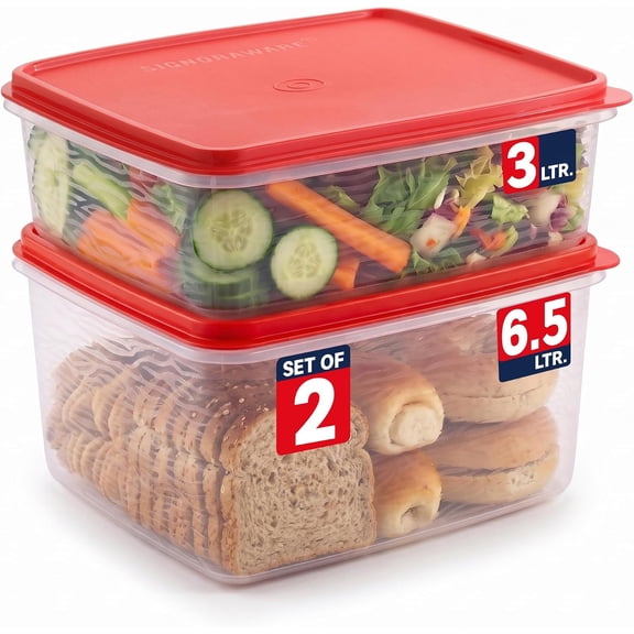 SIGNORA WARE 2-Pack 3L & 6.5L Food Storage Containers with Lids, Red