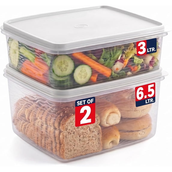 SIGNORA WARE 2-Pack 3L & 6.5L Food Storage Containers with Lids, White