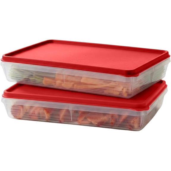 SIGNORA WARE Deli Meat Containers with Lids Set of 2 Airtight Stackable Red