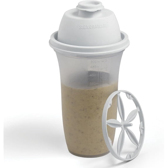 SIGNORA WARE Reusable Shaker Bottle 17 oz – Plastic Protein & Smoothie Mixer White