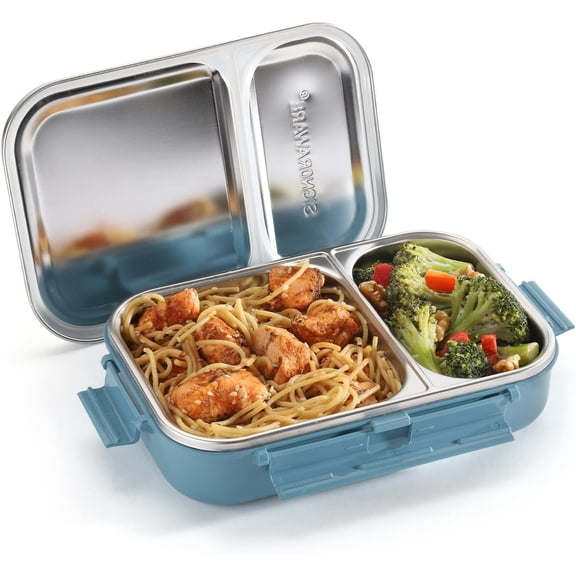 SIGNORA WARE Stainless Steel Bento Box 34 oz Leakproof 2 Compartments Lunch Box – Aqua Blue