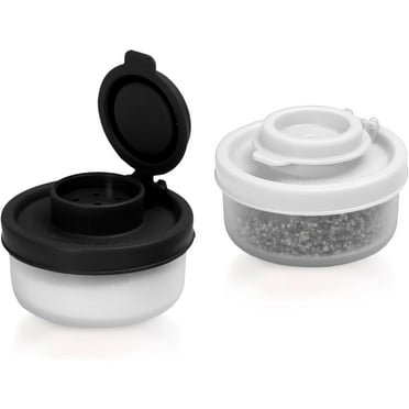 SIGNORAWARE Salt and Pepper Shakers Moisture Proof Set of 2 Small Mini Salt Shaker to go Camping Picnic Outdoors Kitchen Lunch Boxes Travel Spice Set Clear with Red Covers Plastic Airtight Dispenser
