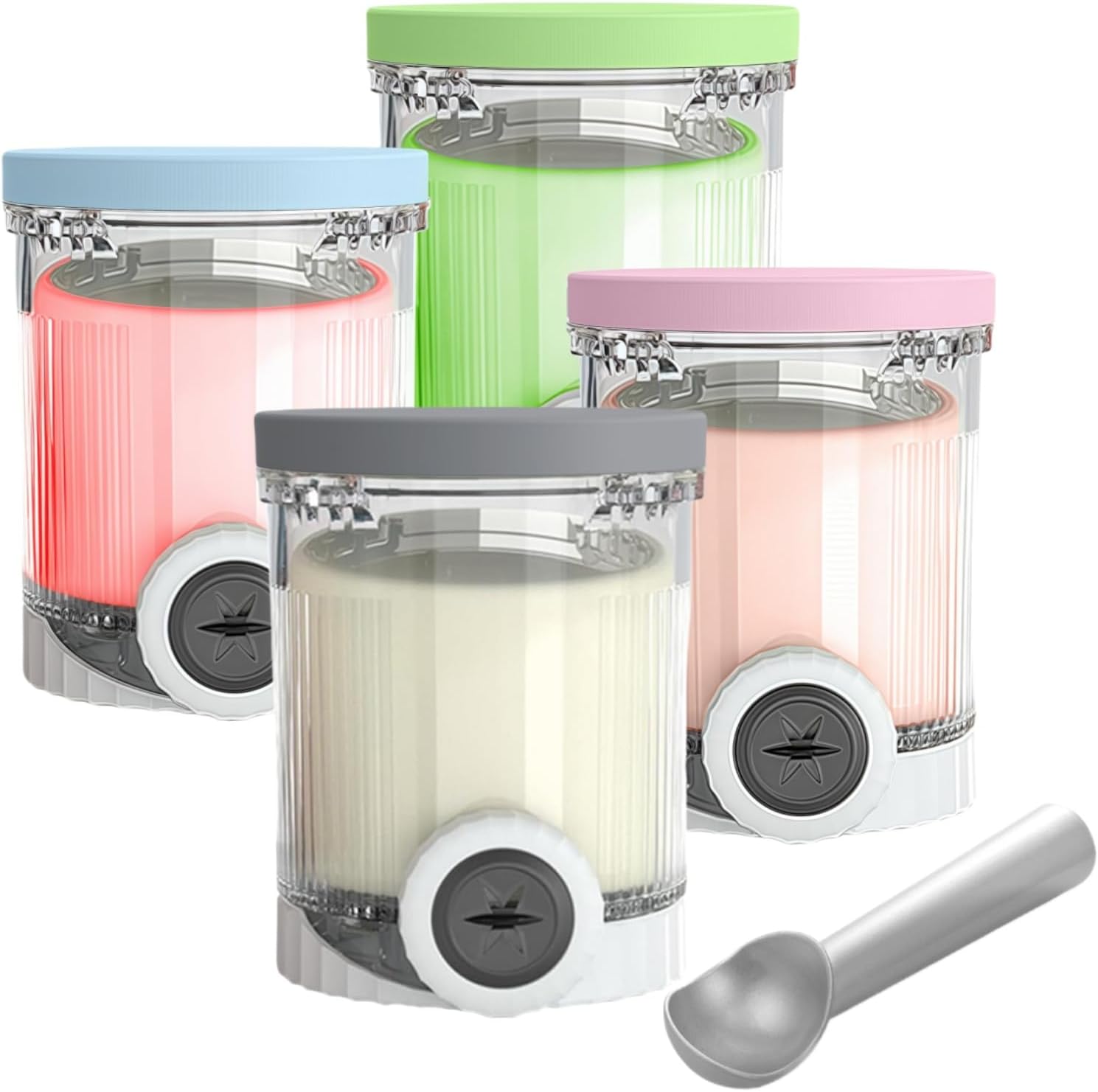 SIGUANG Paquete de 4 Pintas y Tapas de Silicona para Ninja NC700/NC701 Series, Compatible con Máquinas de Helado y Postres Suaves Ninja Swirl, Sin BPA Apto para Lavavajillas, Reemplaza XSK7PNTLD2