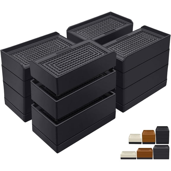 SIGUANG Furniture Risers 4", Heavy Duty Furniture Elevator with 3 Heights (4"), Rectangle Raising Blocks for Bed/Couch/Desk/Sofa/Table, Supports up to 1,300 lbs, 4-Pack Black