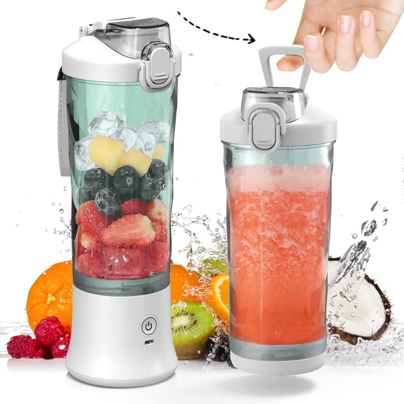 SIGUANG Portable Blender Cordless, Personal Size 20oz for Shakes & Smoothies, with 6 Blades & Travel Lid, Apple White