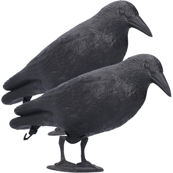 SIGUANG Realistic Crow Decoys, Life-Sized Simulation Crow Statue Hunting Bait Decoys, Black Crow Figurine, Flying Bird Prop for Halloween Party/Outdoor/Garden Decor, 2-Piece