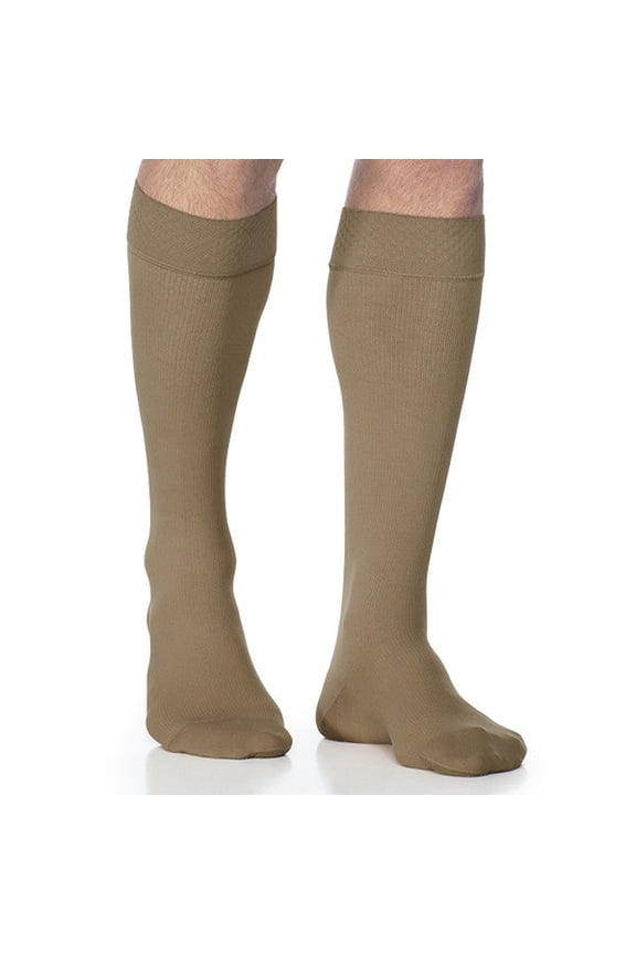 Style 822 Men's Microfiber 20-30 Knee High Compression Stockings w/Grip Top Tan-Khaki LS Short