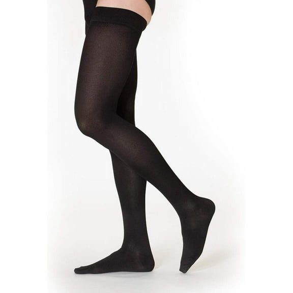 Sigvaris Essential 232 Cotton Men's 20-30 Closed Toe Thigh High Compression Stockings w/Grip Top Black SL Long
