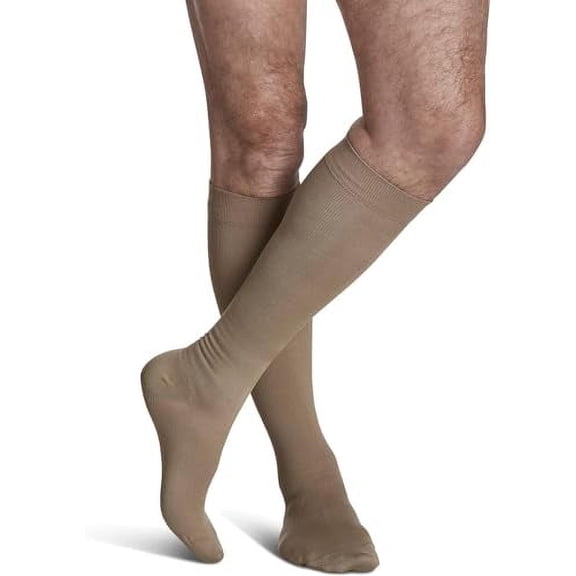SIGVARIS Mens Style Microfiber 820 Closed Toe Calf-High Socks 30-40mmHg - Khaki - Extra Large Short