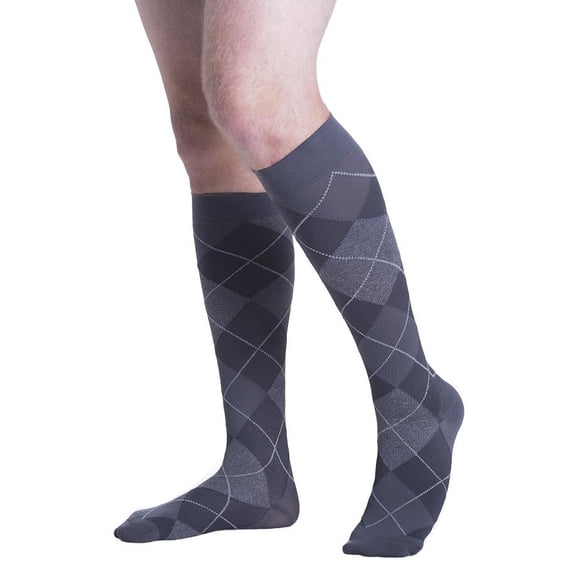 SIGVARIS 832CM Mens Microfiber Shades Calf High-Med Long-Pink Argyle