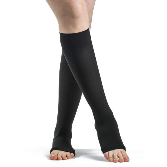 Sigvaris Essential 863 Opaque 30-40 Open Toe Knee High Compression Stockings Black XS Short