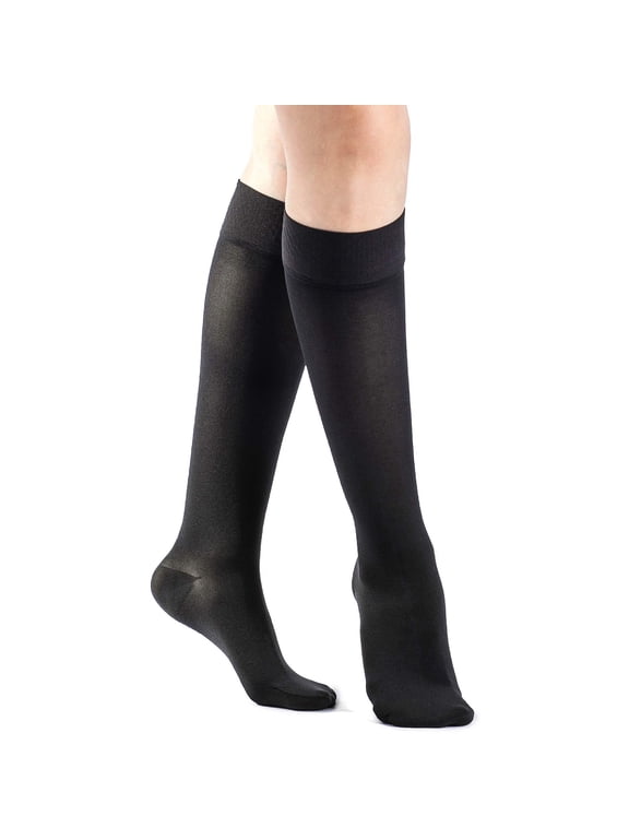 Essential 862 Opaque Women's 20-30 Closed Toe Knee High Compression Stockings Black LL Long