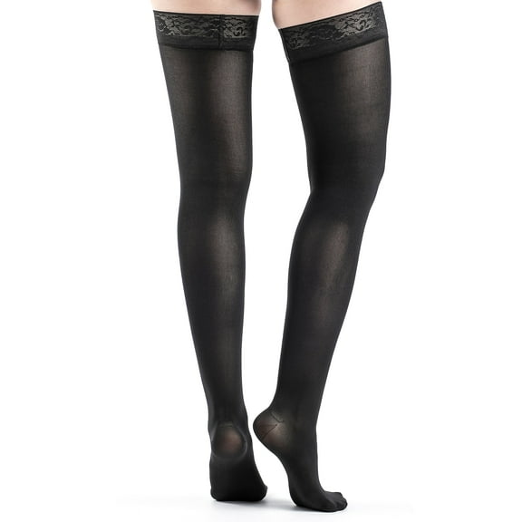 Sigvaris Style 841 Soft Opaque 15-20 Closed Toe Thigh High Compression Stockings w/Grip Top Black SS Short