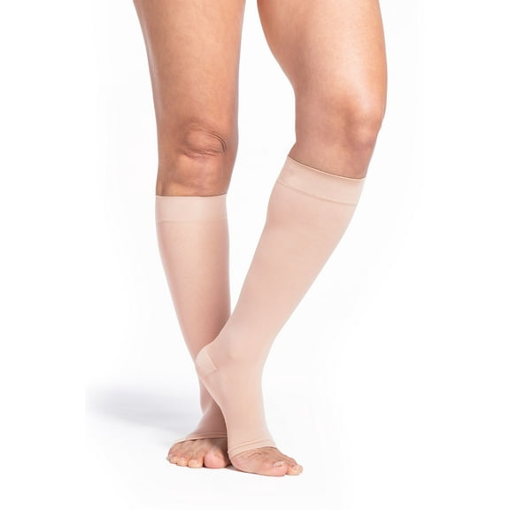 Sigvaris Style 781 Sheer 15-20 Open Toe Knee High Compression Stockings Toasted Almond SS Short