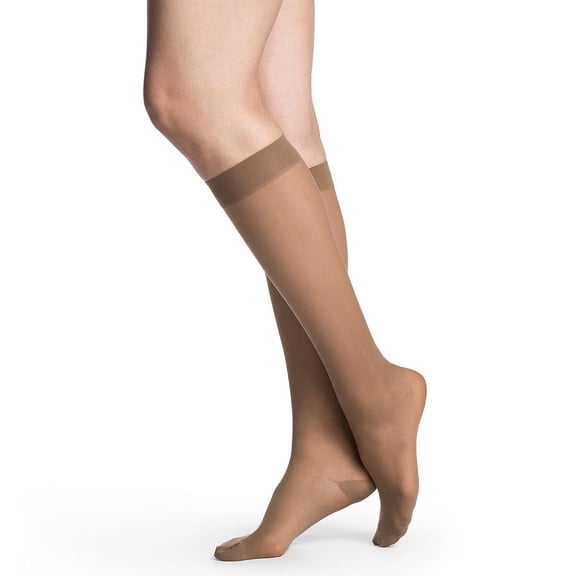 Sigvaris Style 782 Sheer 20-30 Open Toe Knee High Compression Stockings Warm Sand LL Long