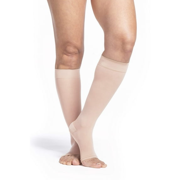 Sigvaris Style 782 Sheer 20-30 Open Toe Knee High Compression Stockings Toasted Almond LL Long