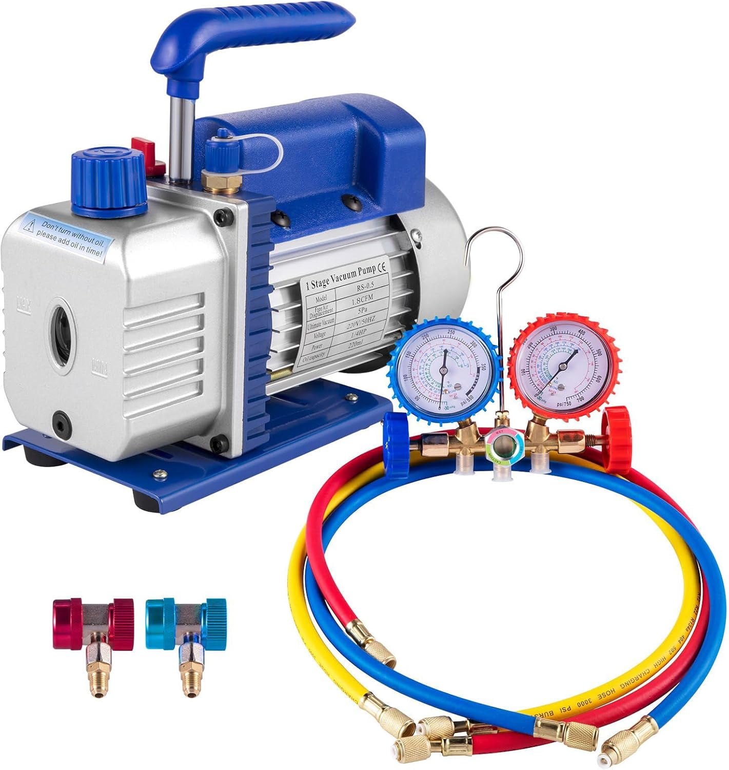 SIHAO 1/4 HP 3 CFM Single Stage Rotary Vane Air Vacuum Pump and AC Manifold Gauge Set Kit for HVAC Air Conditioning Refrigeration Recharging