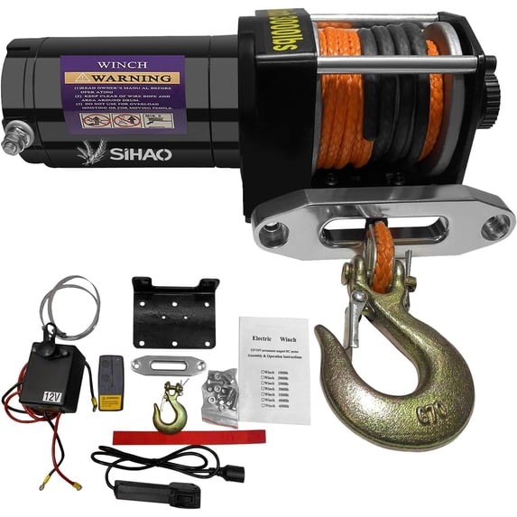 SIHAO 3000 lb ATV Winch, 12V DC Electric Winch with Wireless Remote, 26ft Synthetic Winch Rope Suitable for Most Trailers and ATV winchs