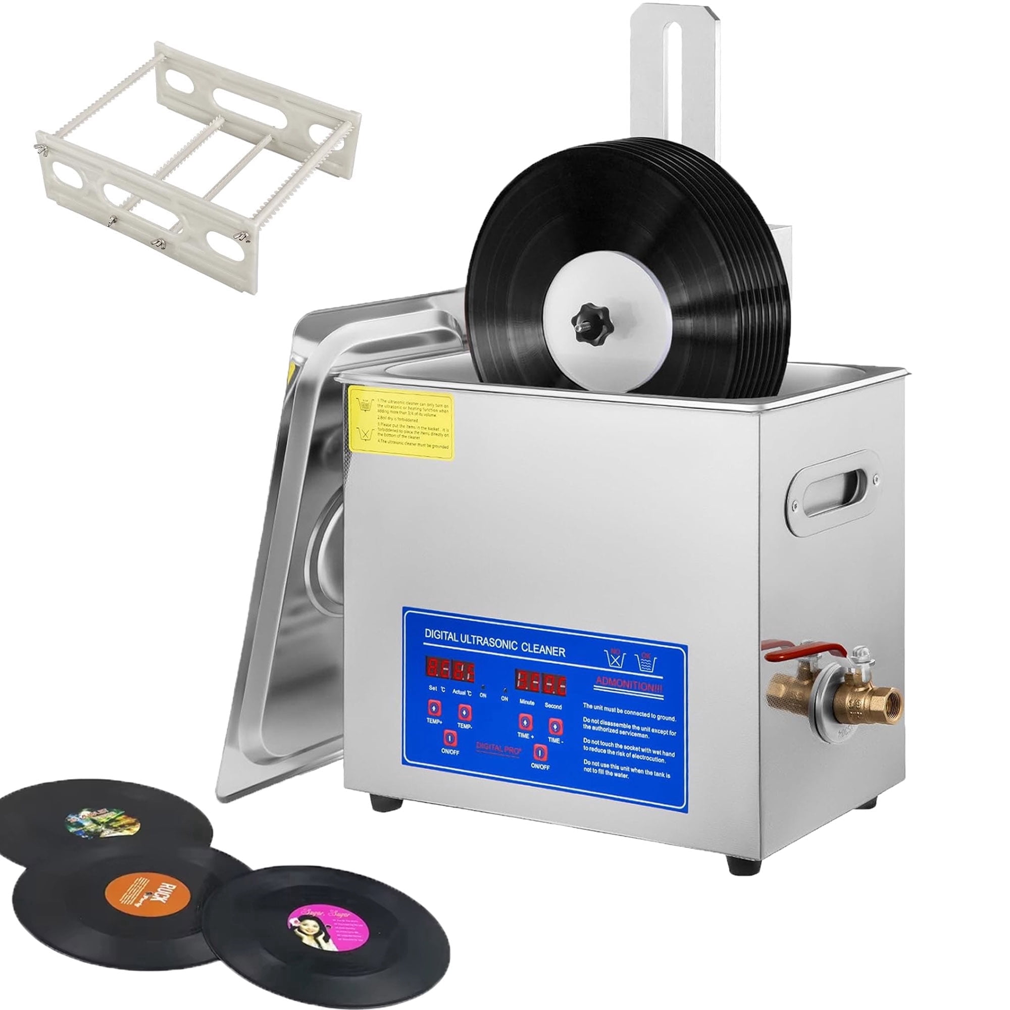 SIHAO 6L 40kHz Ultrasonic Vinyl Cleaner 7-12 Inch 8 Records Ultrasonic Vinyl Cleaning Machine 180W Ultrasonic Records Cleaner Stainless Steel Tank w/ Heater & Timer