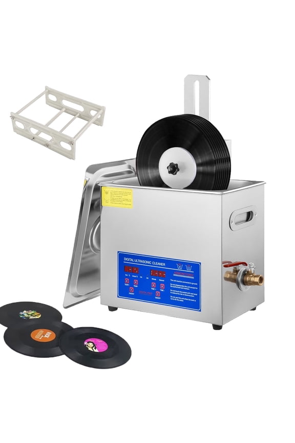 6L 40kHz Ultrasonic Vinyl Cleaner 7-12 Inch 8 Records Ultrasonic Vinyl Cleaning Machine 180W Ultrasonic Records Cleaner Stainless Steel Tank w/ Heater & Timer