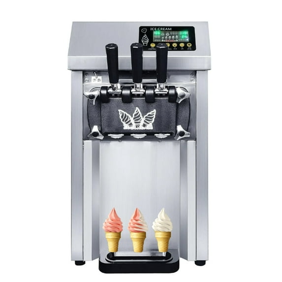 SIHAO Ice Cream Machine with Pre-cooling & Fresh-keeping Function, 18L/H Commercial Soft Serve Machine, 3 Flavors Countertop Soft Ice Cream Maker