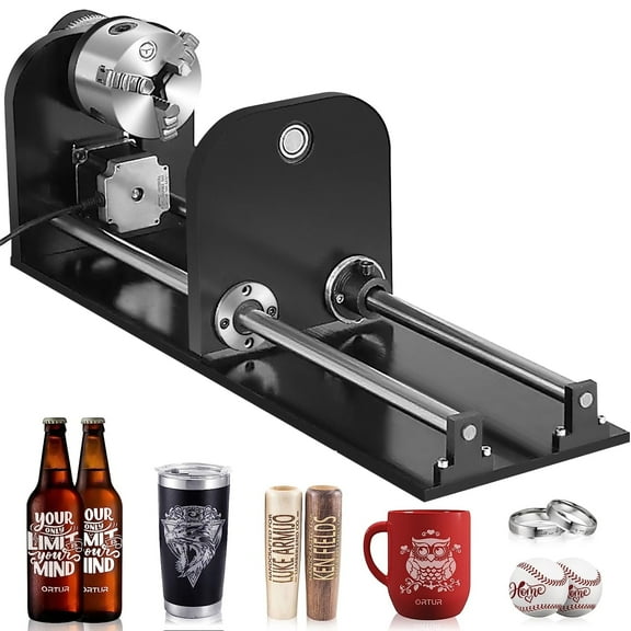 SIHAO Laser Rotary Roller, Y-Axis Rotary Chuck for 50W-130W Laser Engravers, with 3-Jaw Spindle and Module Suitable for Engraving Cylindrical Objects, Wine Glass, Wood