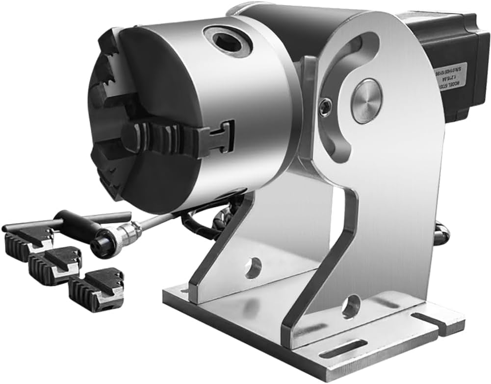 SIHAO Rotary Axis Attachment for Fiber Laser Engravers, Laser Engraving Machine Rotary Tool with 80mm 3 Jaw Rotary Chuck for Ring Jewelry