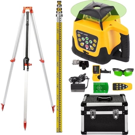 SIHAO Self Leveling Rotary Laser Kit, 1640ft/500M Green Beam Laser Level with Tripod & 5m Staff , IP66 Waterproof Receiver Remote Control, 360 Rotating Horizontal Vertical Transit Level