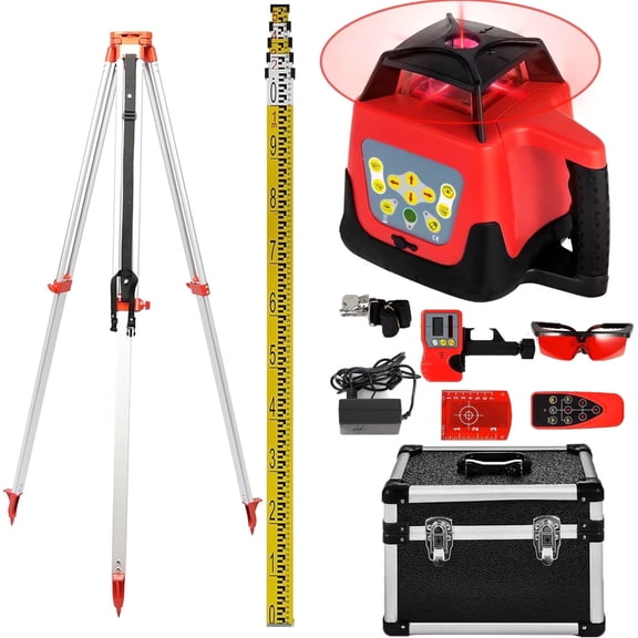 SIHAO Self Leveling Rotary Laser Kit, 1640ft/500M Red Beam Laser Level with Tripod & 5m Staff , IP66 Waterproof Receiver Remote Control, 360 Rotating Horizontal Vertical Transit Level