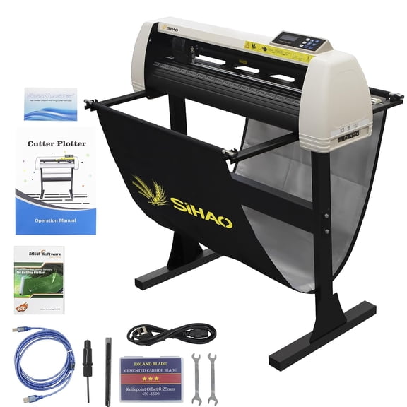 SIHAO Vinyl Cutter Machine, Cutting Plotter Machine with Signmaster Software & CDR, Vinyl Printer LCD Display Plotter Cutter with Floor Stand and Snap-on Cloth Bag for Design,Cut