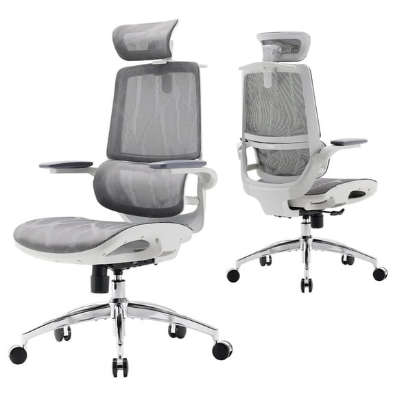 SIHOO M59AS Ergonomic Office Chair, High Back Mesh Office Chairs with 3D Flip Armrests and Headrest for Adults, White, 300lb