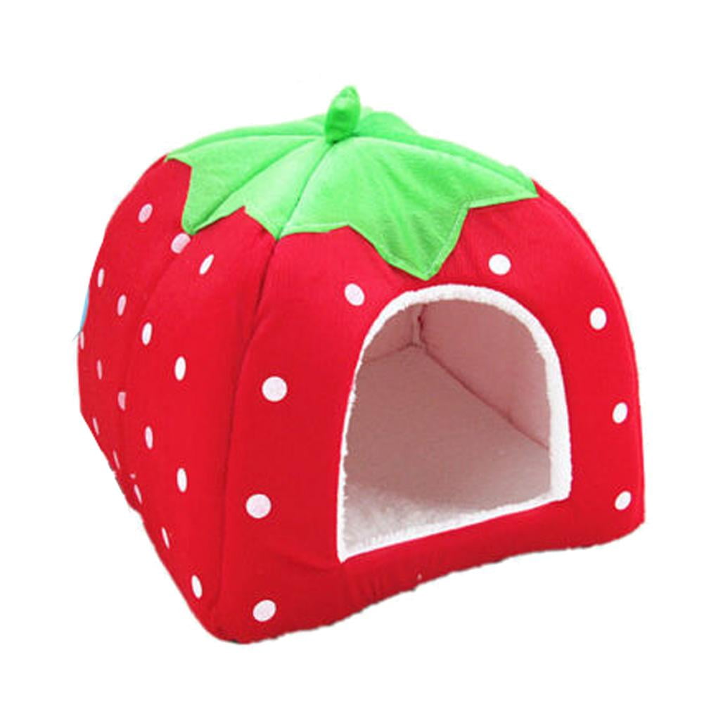 SIHUA Strawberry Pet Dog Cat Bed House Kennel Doggy Puppy Basket PadRed