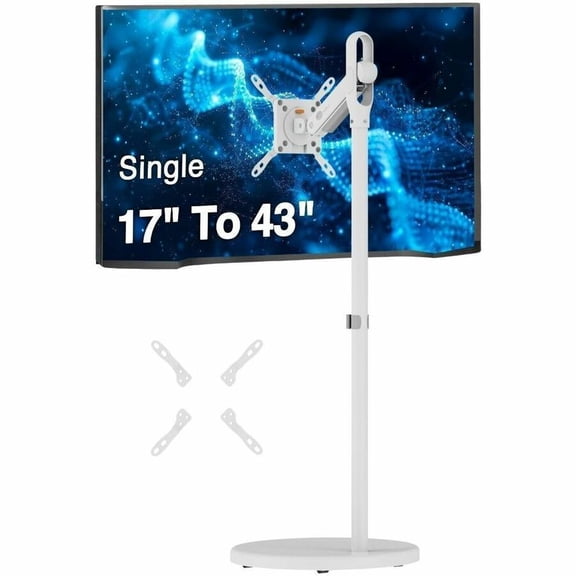 SIIG Single 43" Portable Monitor Arm TV Rolling Stand-White, Fits17"-43" Screens, up to 22 lbs