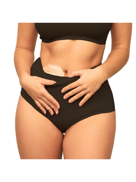 Classic Ostomy Underwear for Women, High-Waist Panty with Stoma Pocket for Colostomy and Ileostomy, Black, X-Small