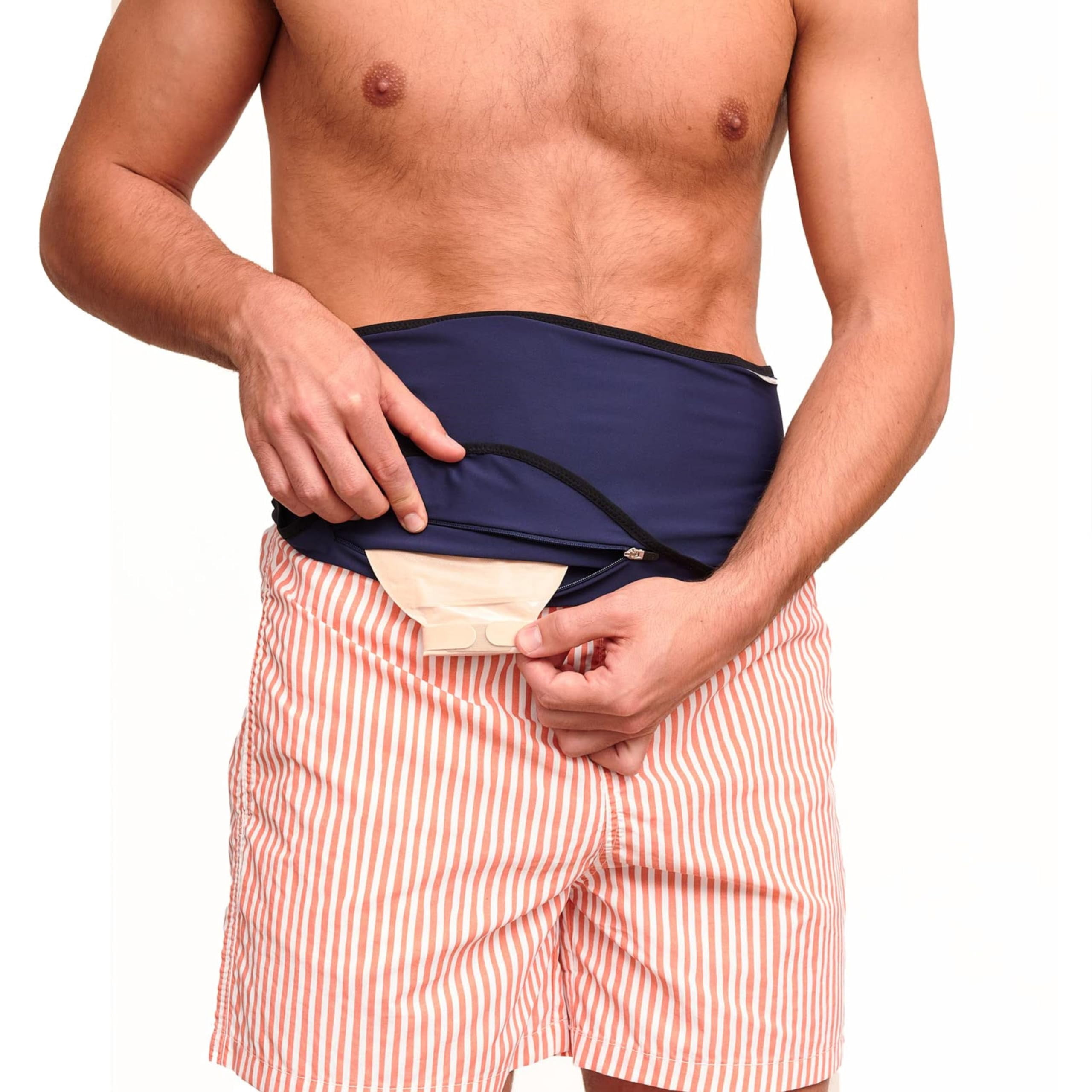 SIIL Ostomy Belt with Stoma Bag Pocket - Discreet Colostomy, Ileostomy & Urostomy Support Wrap for Women & Men, Swim-Ready, Navy Blue, Medium