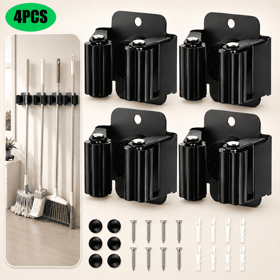 USTOP 4Pack Broom Holder Wall Mount with Screws,Heavy Duty Steel Utility Organizer Rack for Broom and Mop Holder Organizer, Mop Holder Wall mount, Rakes, Tools Garage, Storage Room.