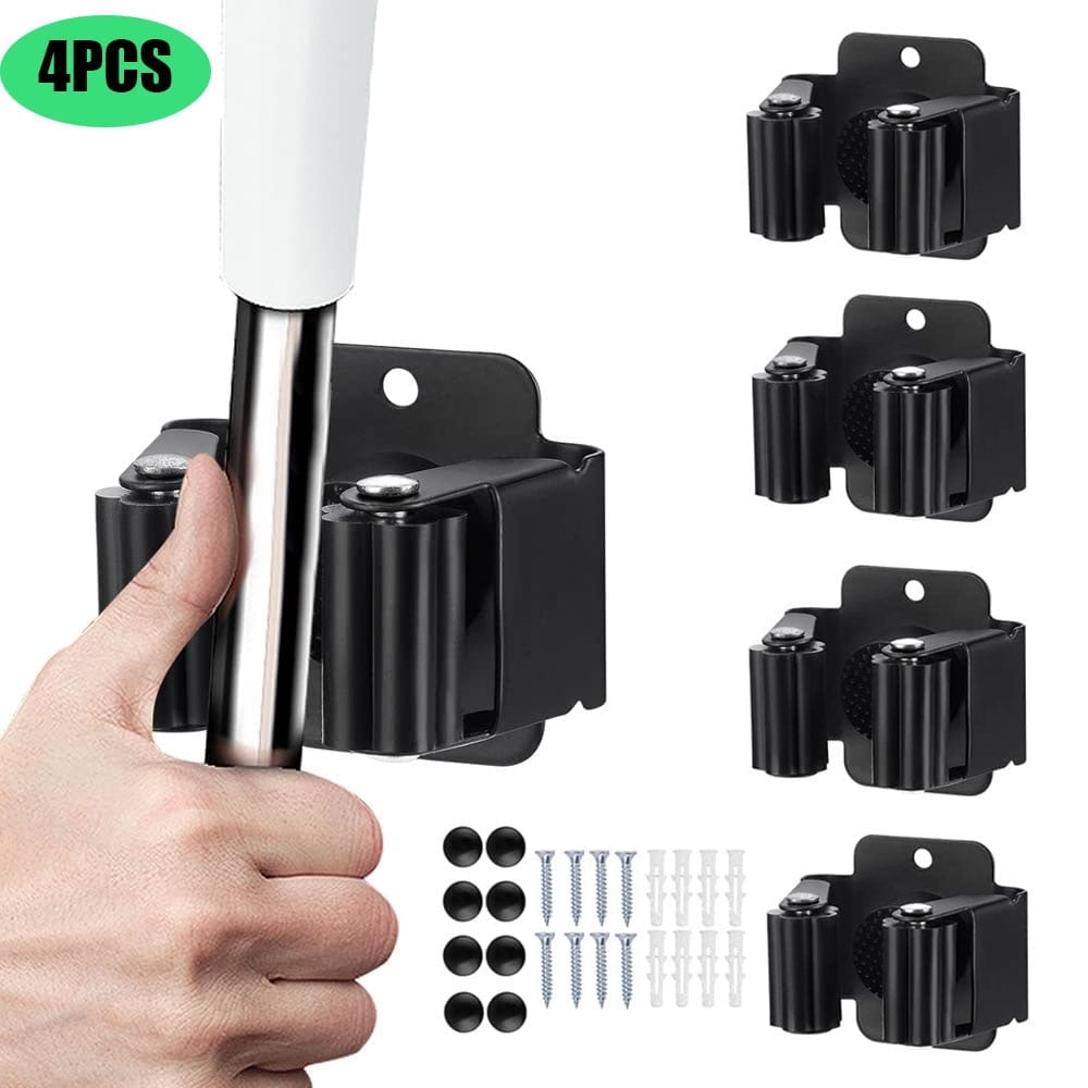 USTOP 4Pack Brooms and Mops Holder Wall Mounted with Screws,Heavy Duty Steel Utility Organizer Rack for Brooms, Mops, Rakes, Tools Garage, Storage Room.