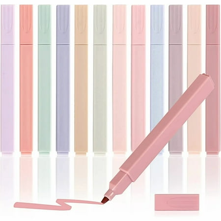 SIISLL Aesthetic Pastel Highlighters, Chisel Point, Assorted Colors, 12 Count, 12 Pack