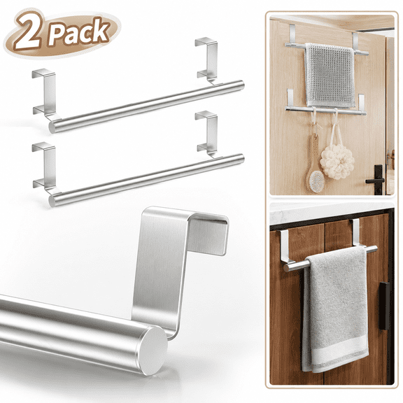 USTOP 2 Pack White Stainless Steel, Over Door Towel Rack, No Drill Door Mounted , Space Saving & Easy Install , for Bathroom Bedroom Closet Organization