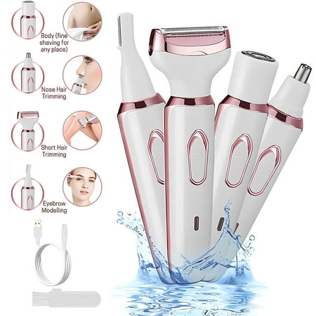 SIISLL Electric Razor for Women, 4-in-1 Womens Body Hair Removal, Pubic Shaver Bikini Trimmer for Eyebrow Face Body Underarm, Portable Ladies