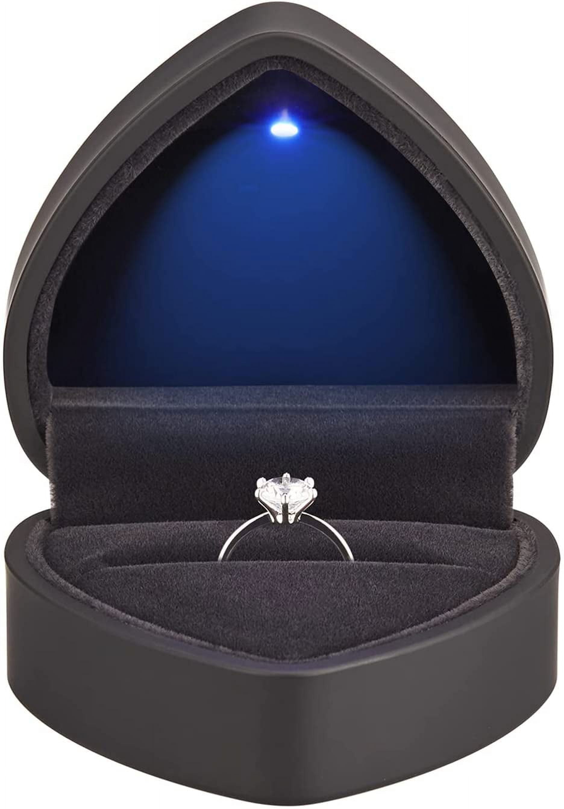 Heart Shaped Ring Gift Box with LED Light, Velvet Earrings Jewelry Case with Light, Jewellery Display Box for Wedding, Engagement, Proposal, Birthday and Anniversary